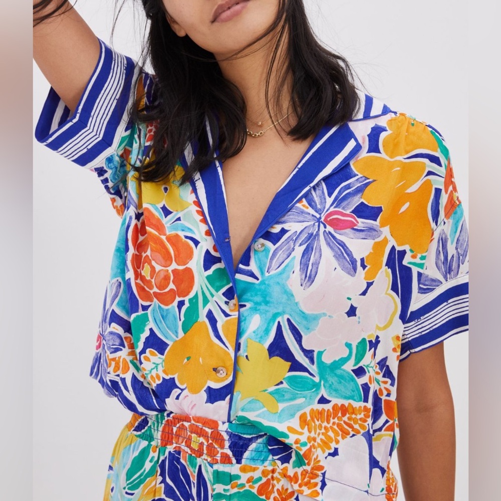 Anthropologie Sisters Gulassa Whimsy Pajama Top Floral Short Sleeve Small New - Picture 10 of 10